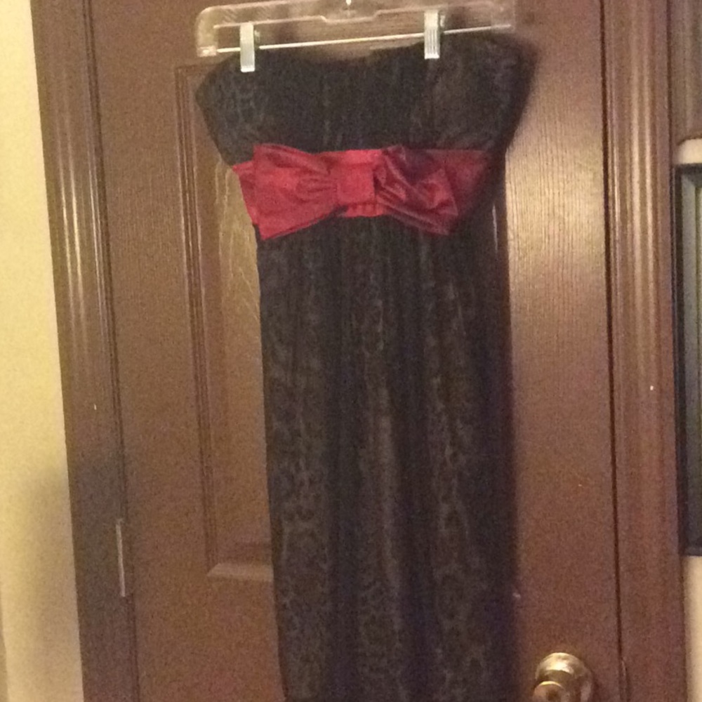 Black/Leopard evening strapless dress
